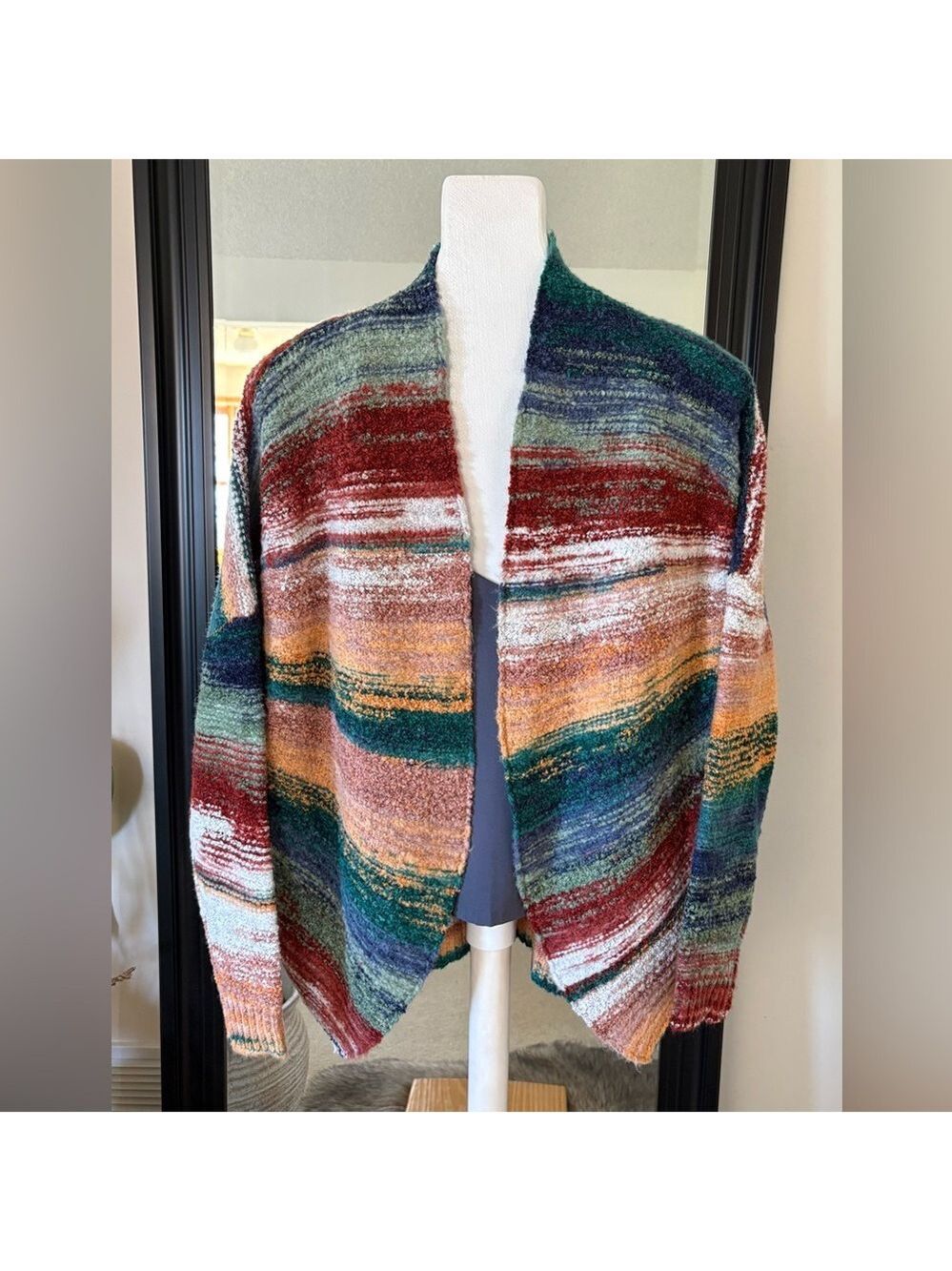 DUCHAMP Multi Color Striped Open Cardigan Sweater